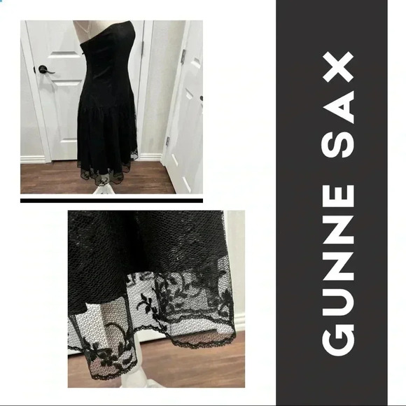 Gunne Sax Jessica McClintock Vintage black Lace Strapless Dress size9 Pr…❤️ - Picture 2 of 14